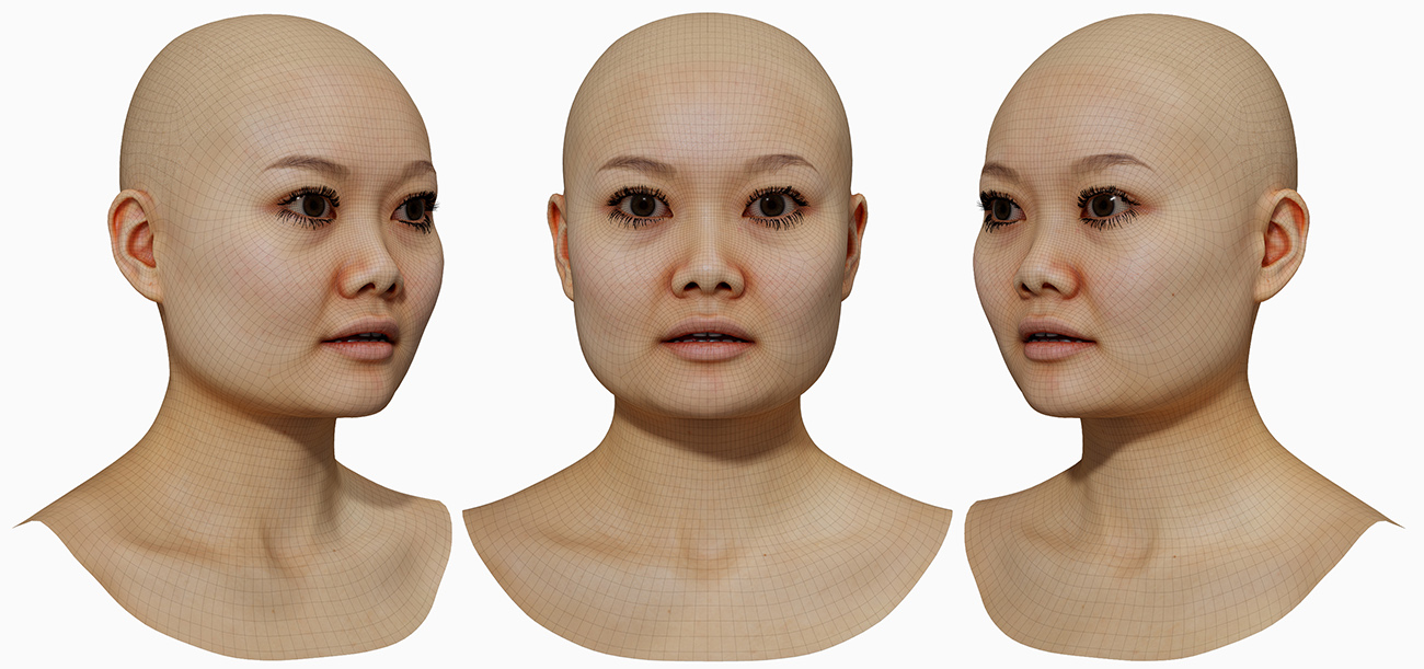 Twenties Asian Female Head scan  Wireframe 3d render